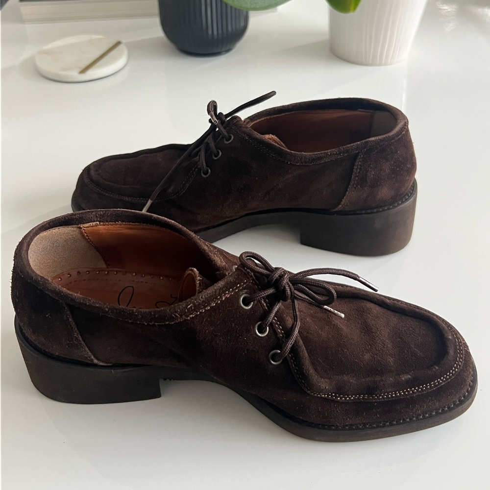 RARE VINTAGE Joan Helpern Brown Suede Laced Loafers Derbys 90s Y2K Joan & David - Picture 11 of 11